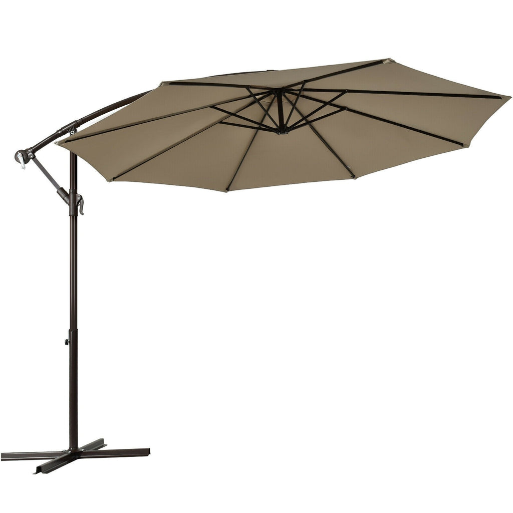 10 Ft Waterproof Patio Offset Hanging Umbrella with Easy Tilt Adjustment
