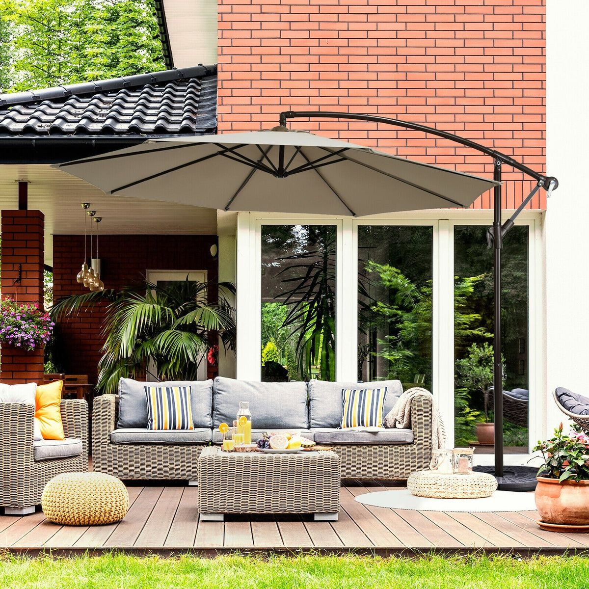 10 Ft Waterproof Patio Offset Hanging Umbrella with Easy Tilt Adjustment