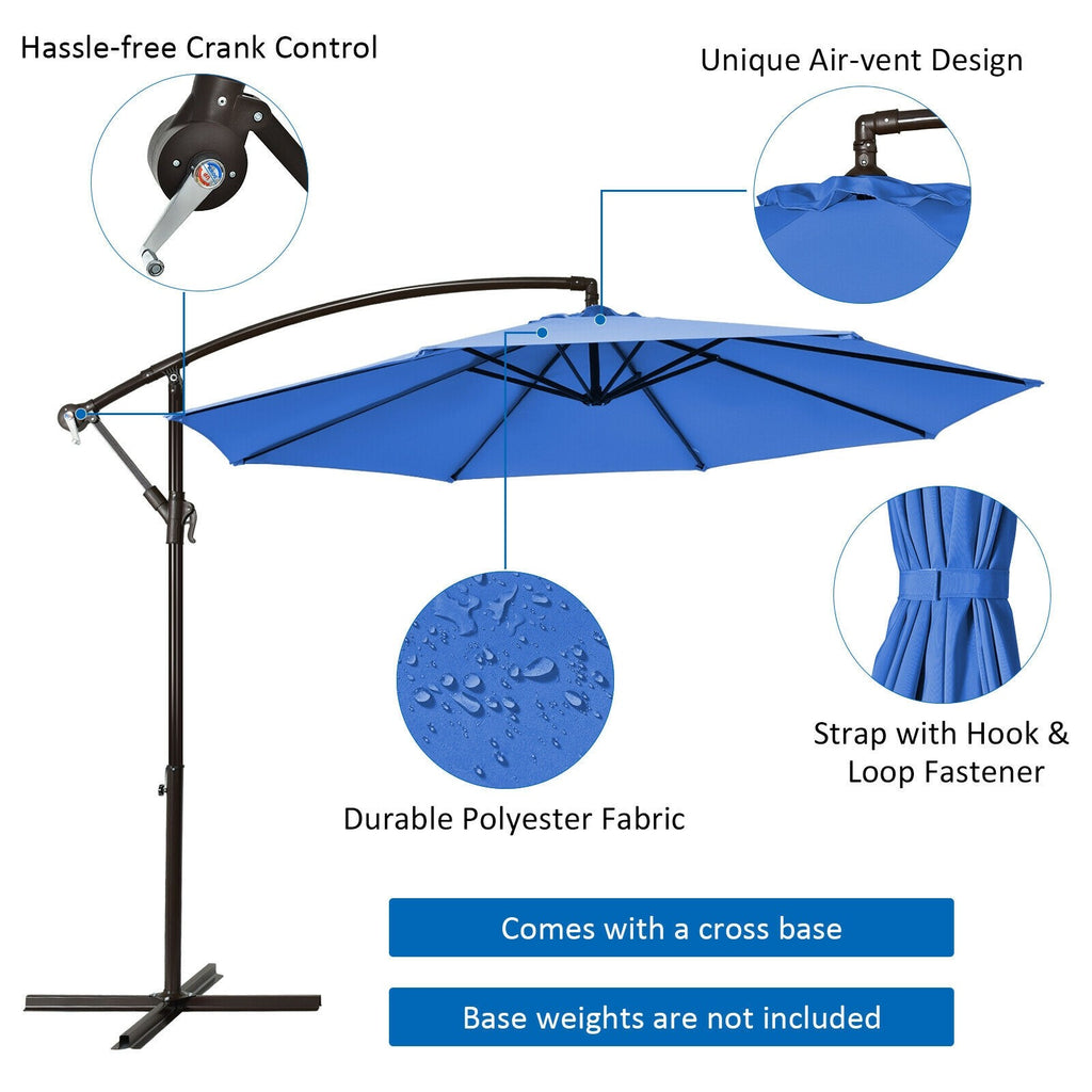 10 Ft Waterproof Patio Offset Hanging Umbrella with Easy Tilt Adjustment