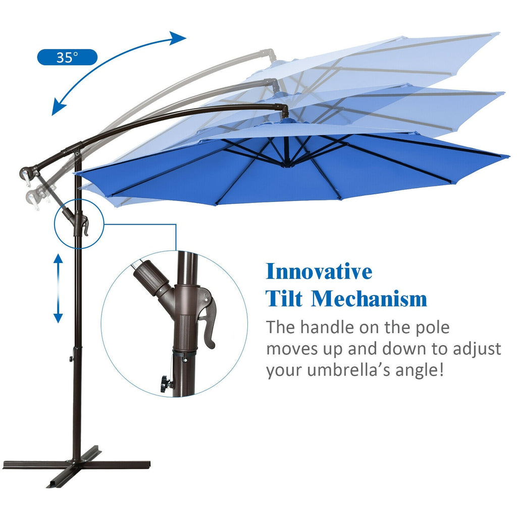 10 Ft Waterproof Patio Offset Hanging Umbrella with Easy Tilt Adjustment
