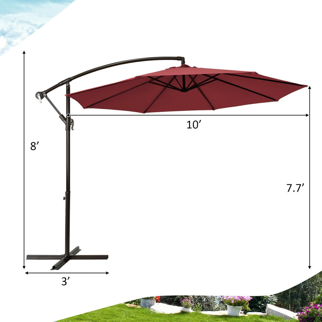 10 Ft Waterproof Patio Offset Hanging Umbrella with Easy Tilt Adjustment