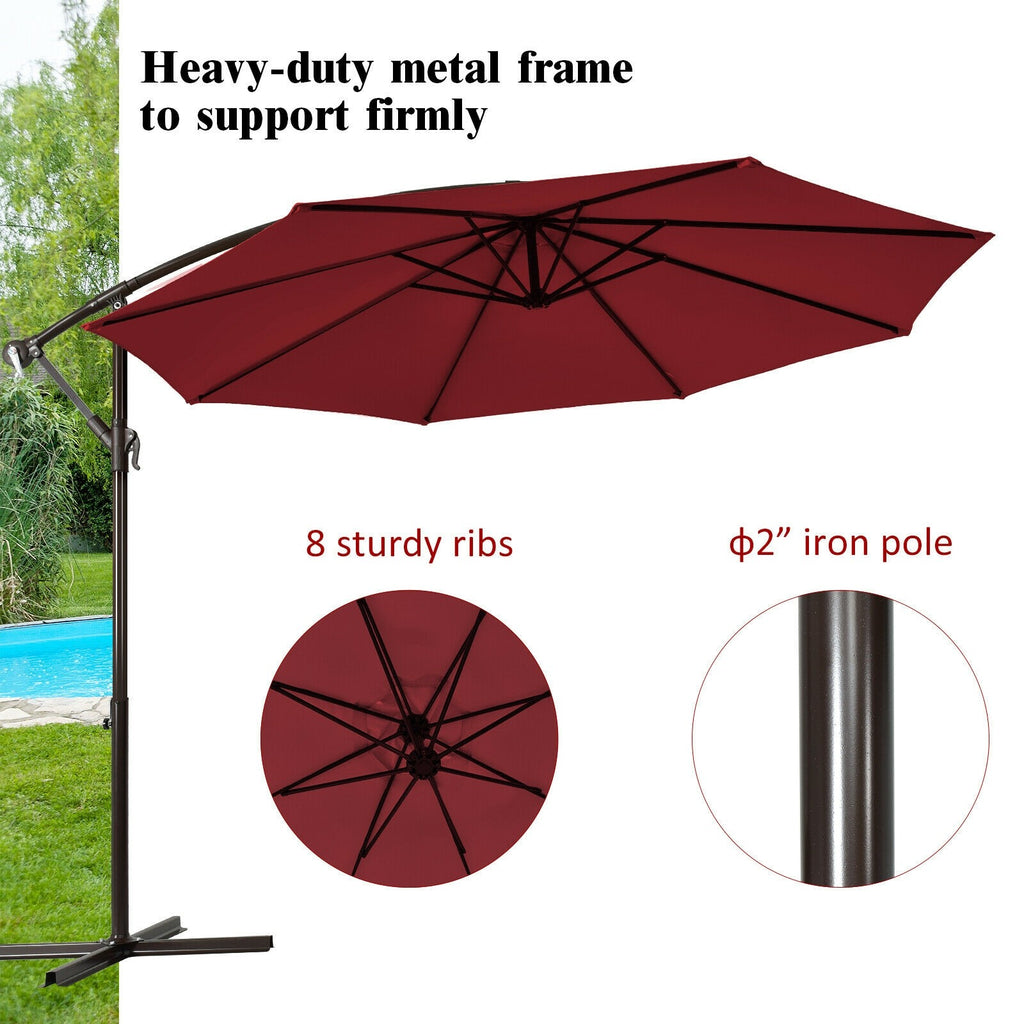 10 Ft Waterproof Patio Offset Hanging Umbrella with Easy Tilt Adjustment