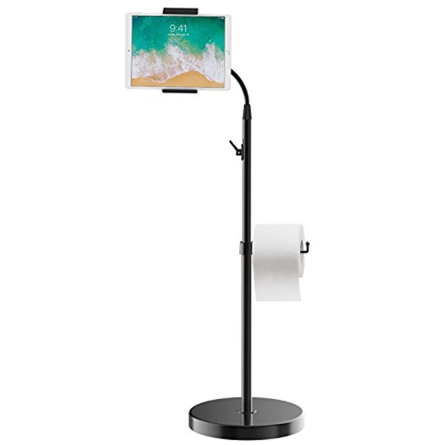 JeTeK Floor Stand Height-Adjustable Gooseneck with Toilet Paper Roll Holder for 7-11.8 Inch Tablets iPad Galaxy Tab