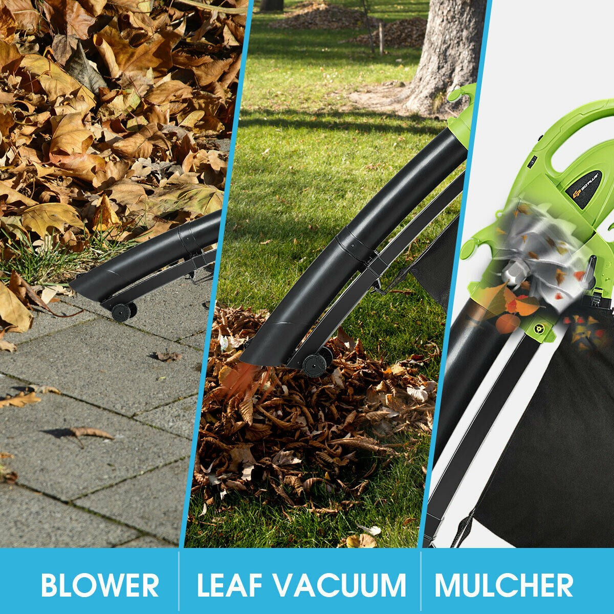 3-in-1 Electric Leaf Blower Leaf Vacuum Mulcher 170MPH 7.5Amp