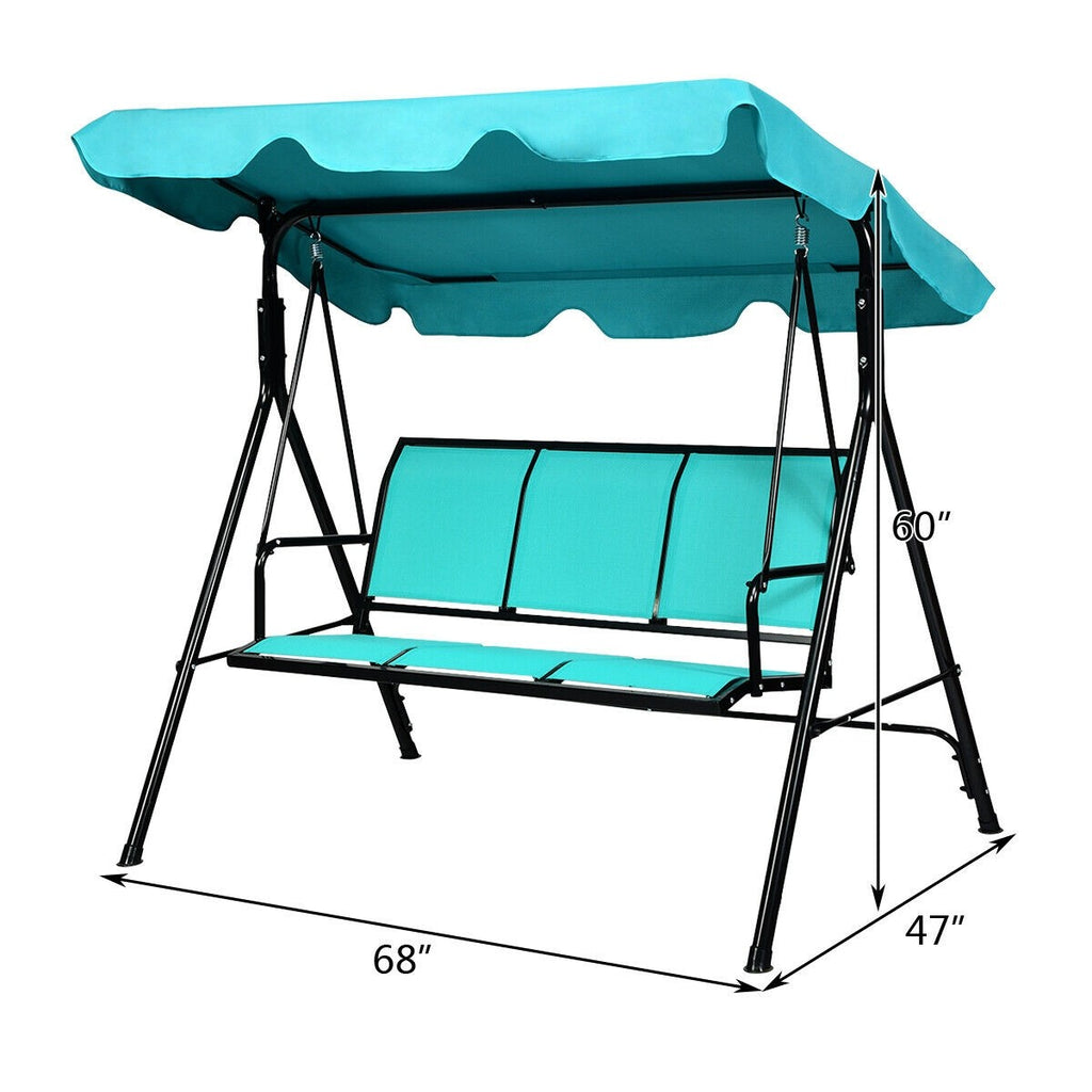 3 Seat Outdoor Patio Canopy Swing with Cushioned Steel Frame