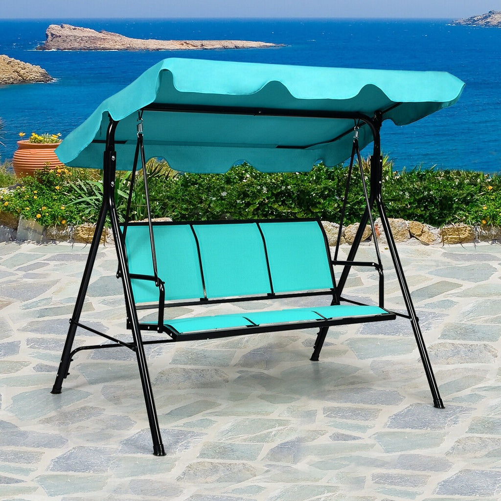 3 Seat Outdoor Patio Canopy Swing with Cushioned Steel Frame