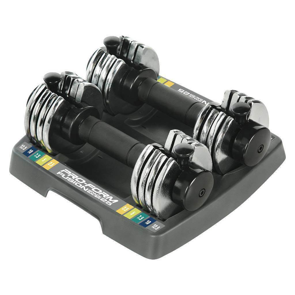 Adjustable 25 Pound Dumbbell Weights Pair with Storage Tray