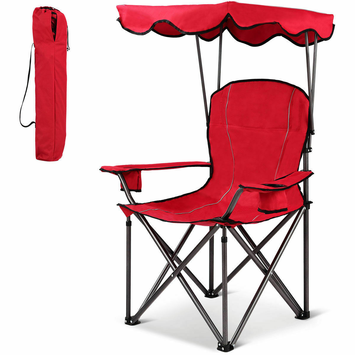 ChaiseX Portable Folding Beach Chair with Canopy Cup Holders Carrying Bag For Camping Hiking Outdoor