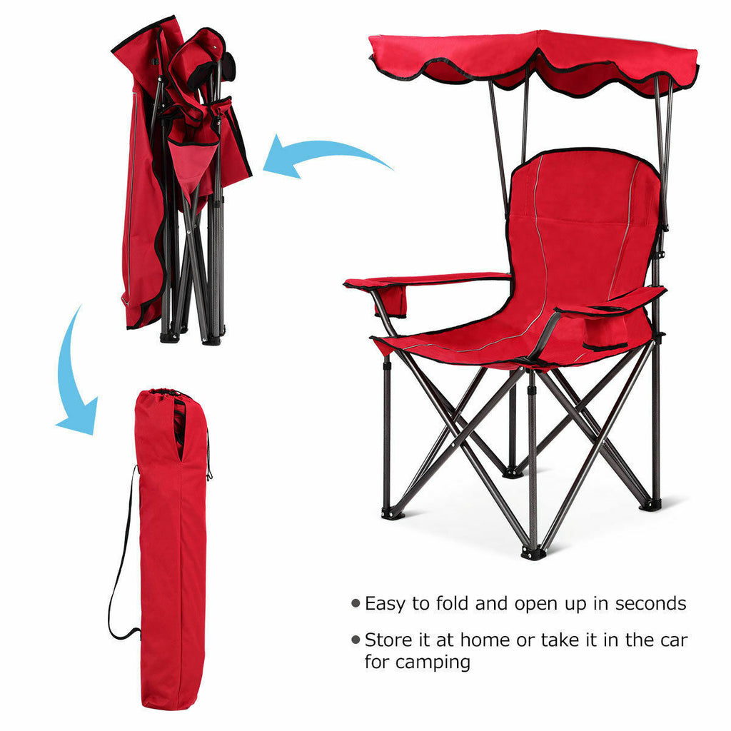 ChaiseX Portable Folding Beach Chair with Canopy Cup Holders Carrying Bag For Camping Hiking Outdoor