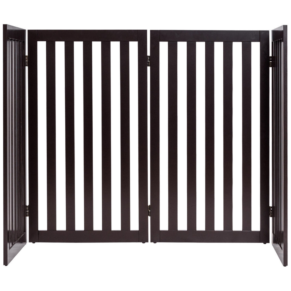 Petsjoy360 Premium 35" High Wooden Panel Safety Fence Folding Indoor Pet Dog Gate Freestanding Safety Barrier