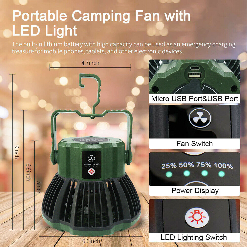 Remote Controlled Portable 2 in 1 LED Camping Light and Fan Outdoor Hiking Lantern and Fan Combo