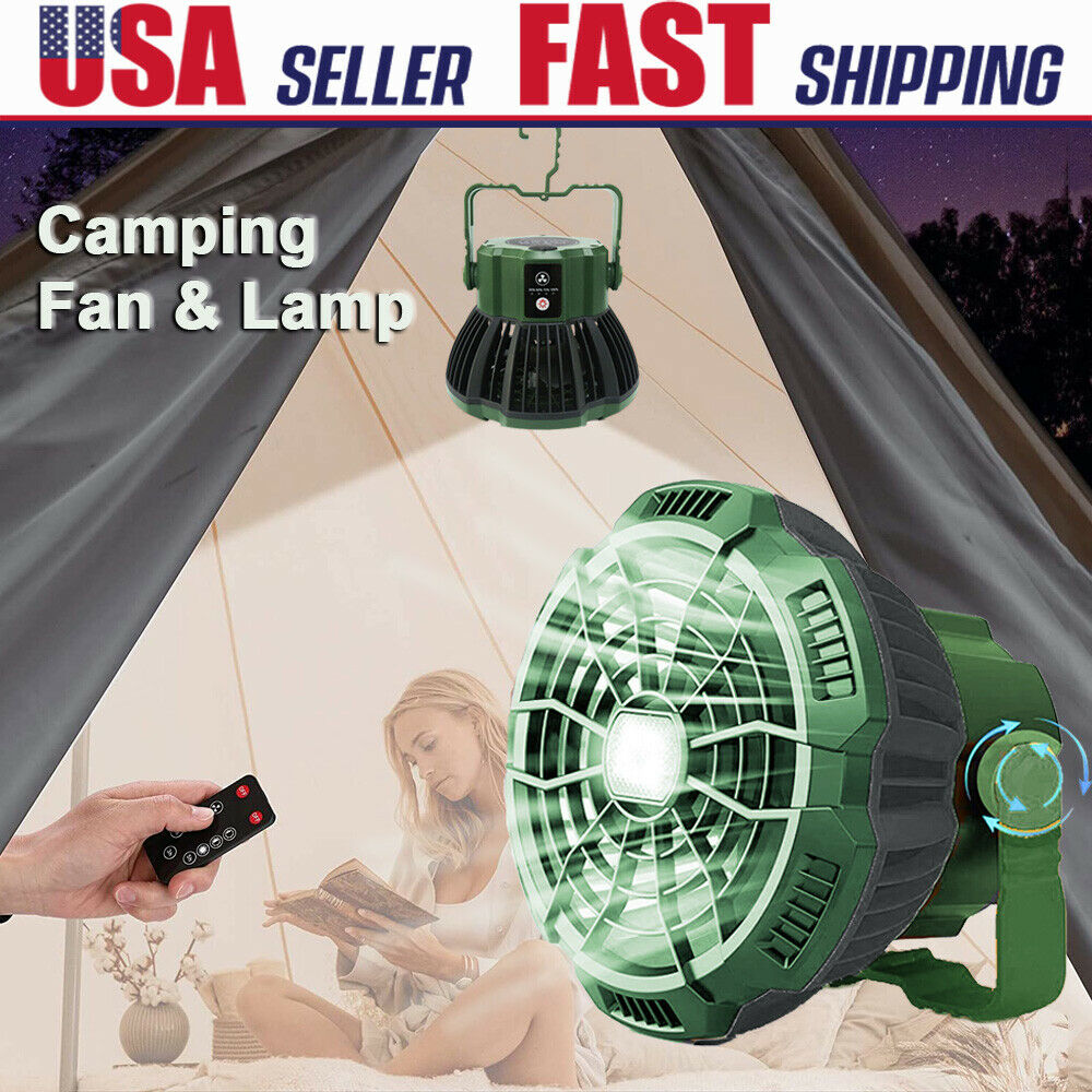 Remote Controlled Portable 2 in 1 LED Camping Light and Fan Outdoor Hiking Lantern and Fan Combo