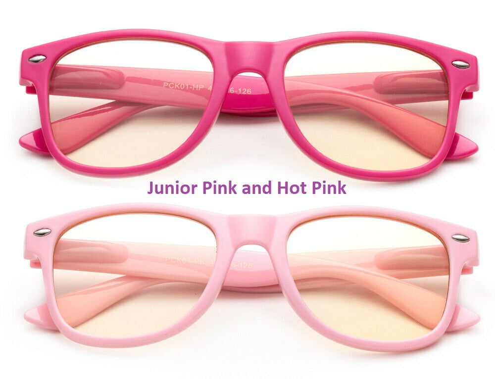 junior young kids pink and hot pink anti blue ray glasses