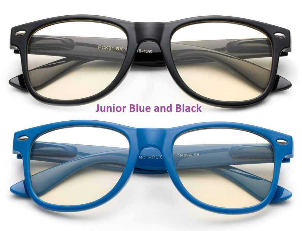 junior kids black and blue anti computer glasses