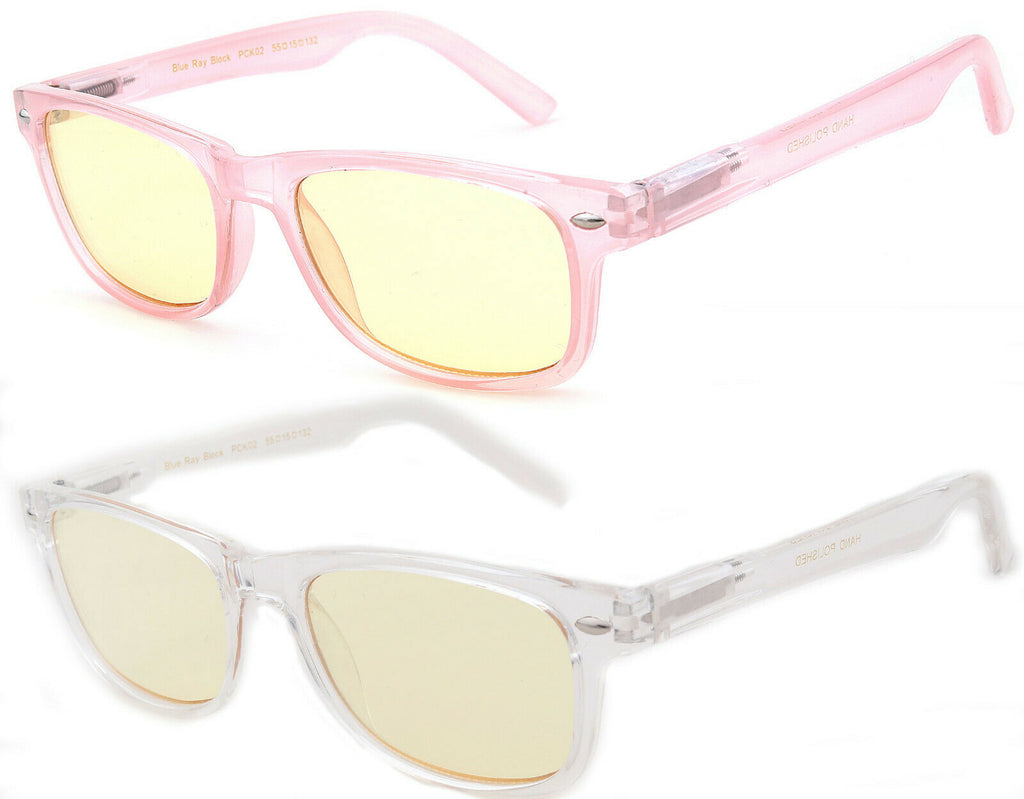 older kids pink and clear frame anti blue light glasses, blue light filter glasses
