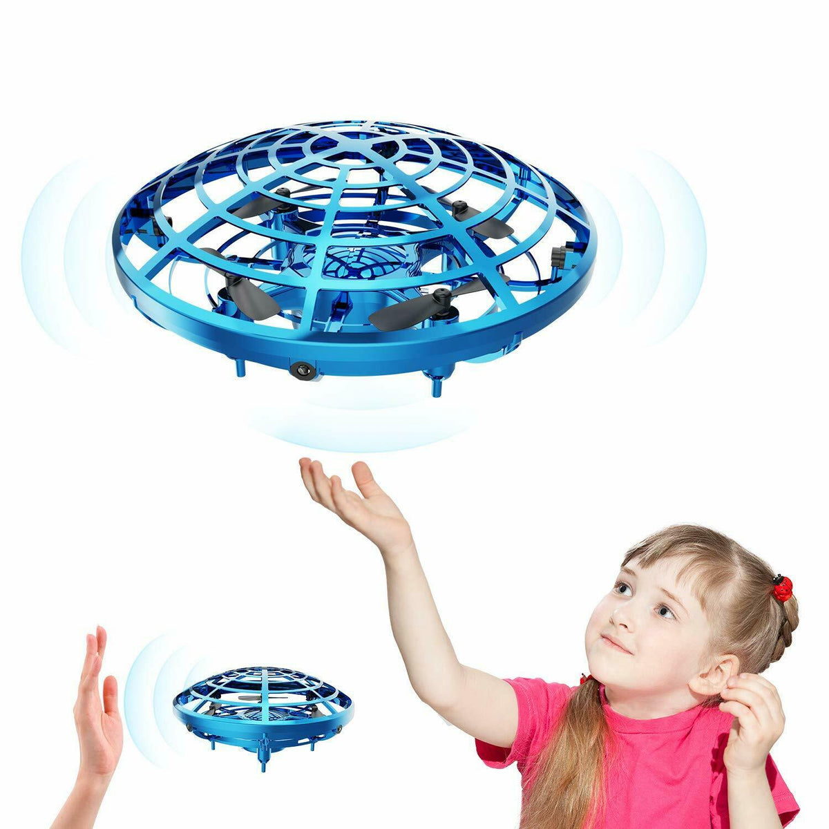 Hand Operated Mini Drone for Kids, Quad Induction Levitation UFO, 360° Indoor Flying Ball Toy for Boys with 360° Rotating and Shinning LED Lights