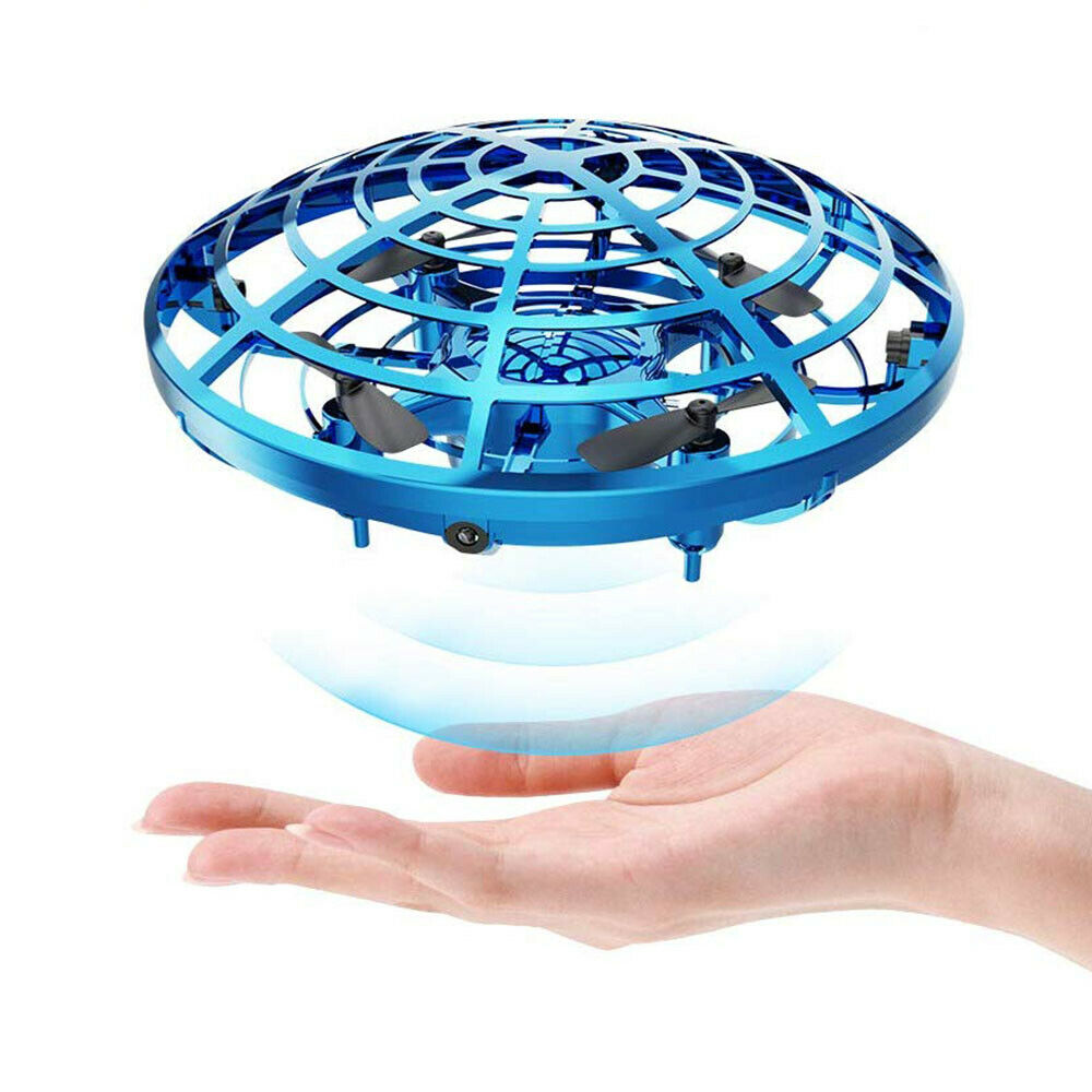 Hand Operated Mini Drone for Kids, Quad Induction Levitation UFO, 360° Indoor Flying Ball Toy for Boys with 360° Rotating and Shinning LED Lights