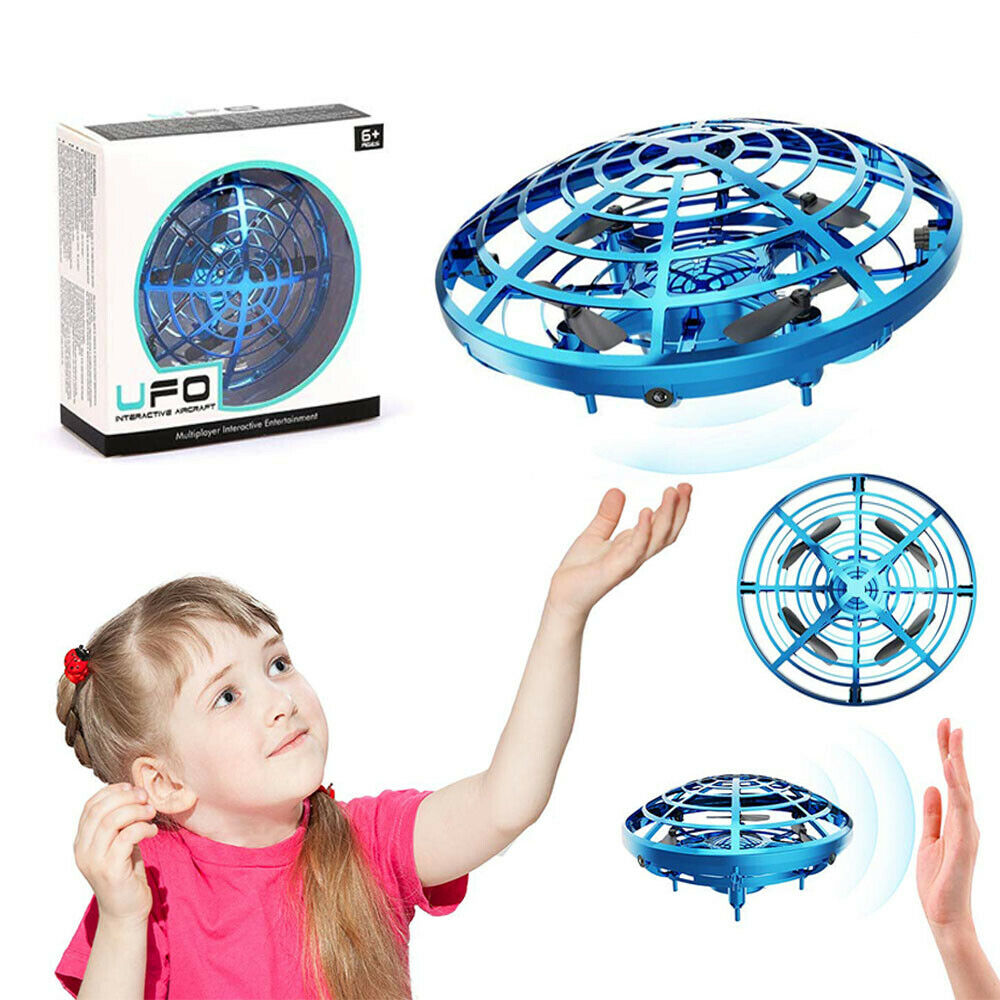 Hand Operated Mini Drone for Kids, Quad Induction Levitation UFO, 360° Indoor Flying Ball Toy for Boys with 360° Rotating and Shinning LED Lights