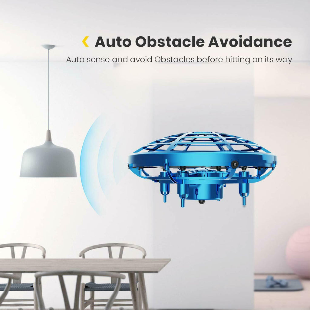 Hand Operated Mini Drone for Kids, Quad Induction Levitation UFO, 360° Indoor Flying Ball Toy for Boys with 360° Rotating and Shinning LED Lights