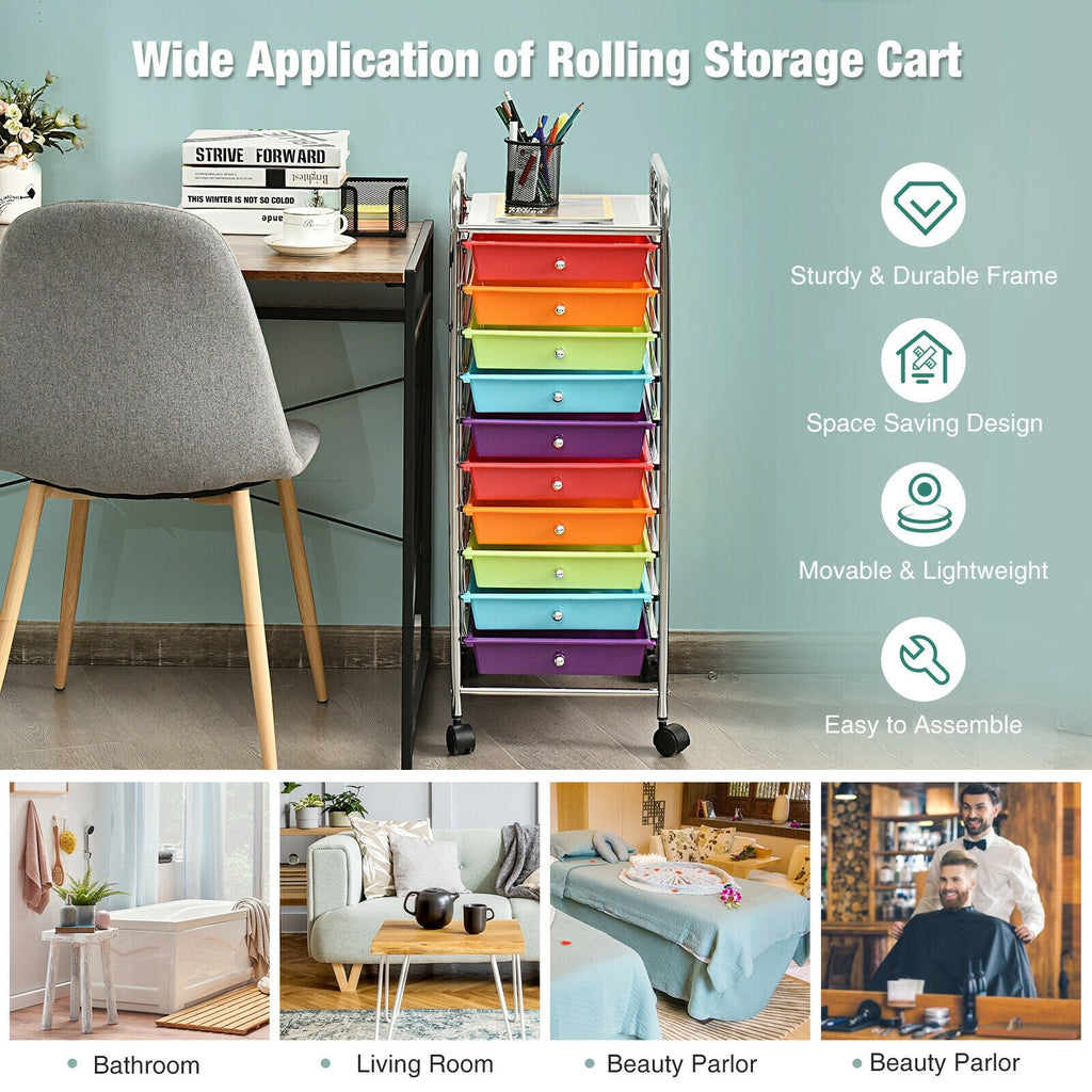 10 Drawer Tiered Rolling Storage Cart Organizer