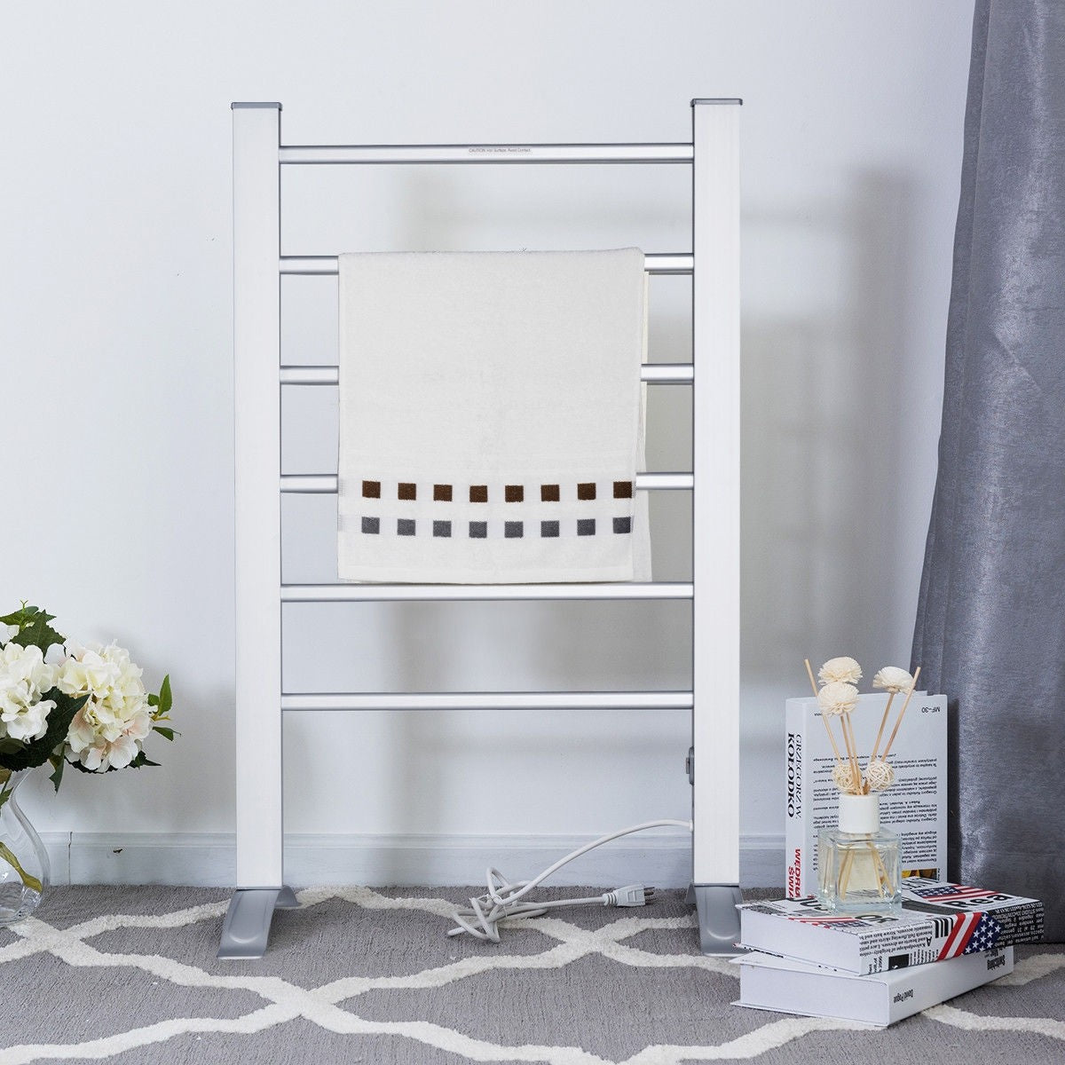 2-in-1 Freestanding Wall Mounted Electric Towel Warmer and Bathroom Towel or Bathing Robe Rack