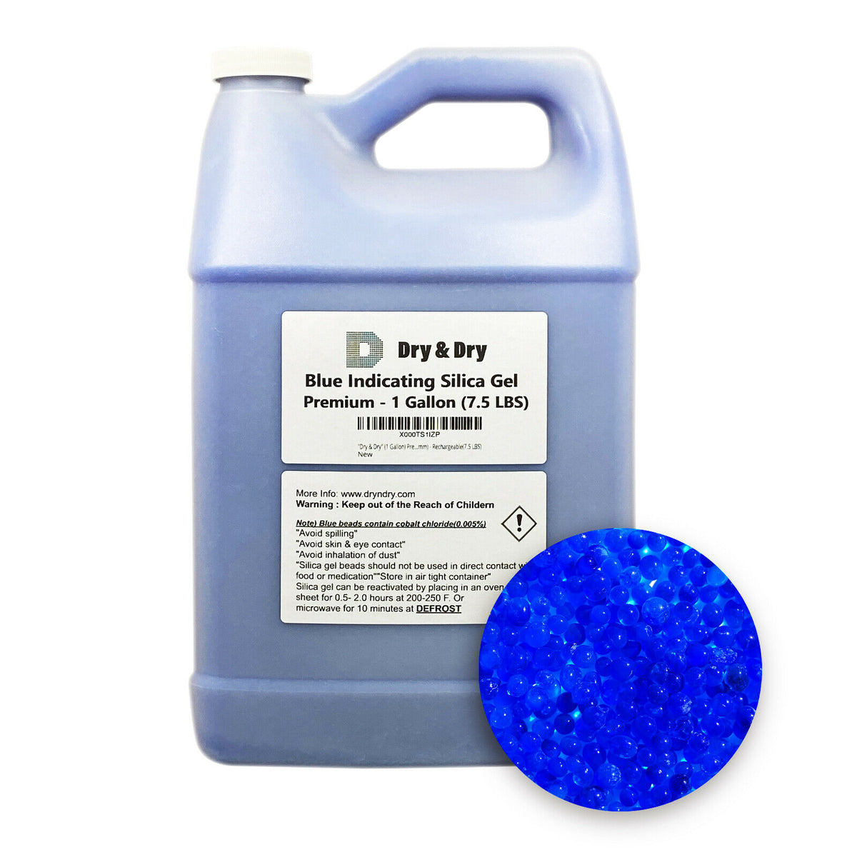 Silica Gel Desiccant Premium Blue Indicating Beads 1 Gallon 7.5 LBS