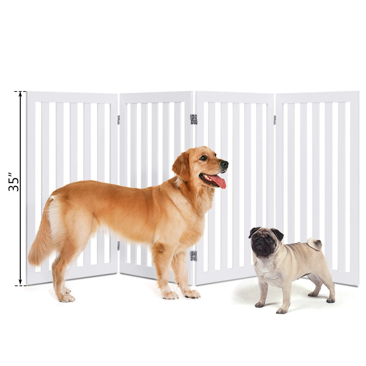 Petsjoy360 Premium 35" High Wooden Panel Safety Fence Folding Indoor Pet Dog Gate Freestanding Safety Barrier