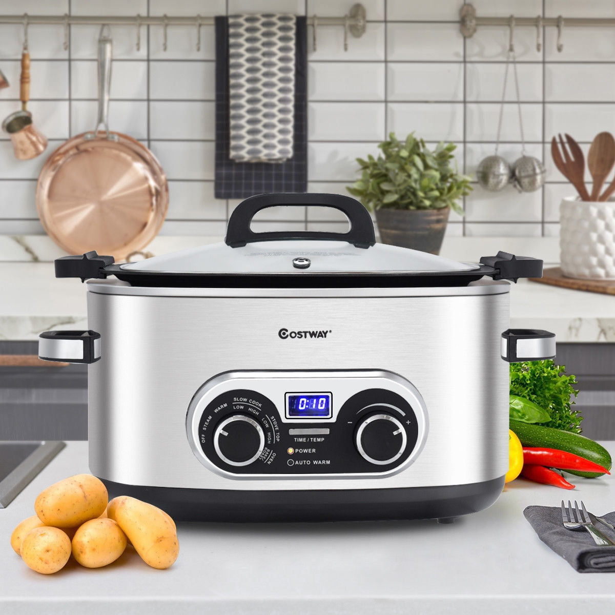Multi function Slow Cooker Stainless-Steel Nonstick 4-in-1 with 6 Quart Capacity